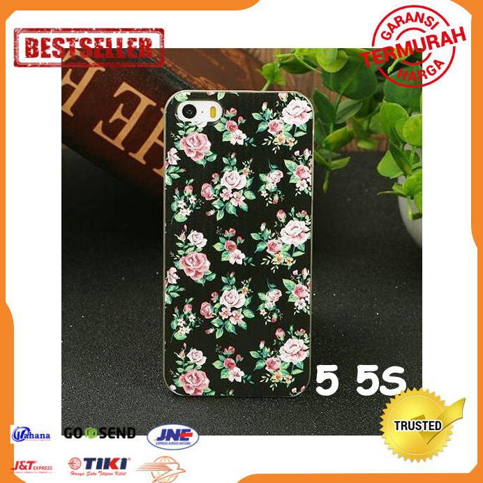 CASE HP IPHONE 5 5S HARD CASE CLASSIC FLOWER ROSE PRINT F2 BLACK