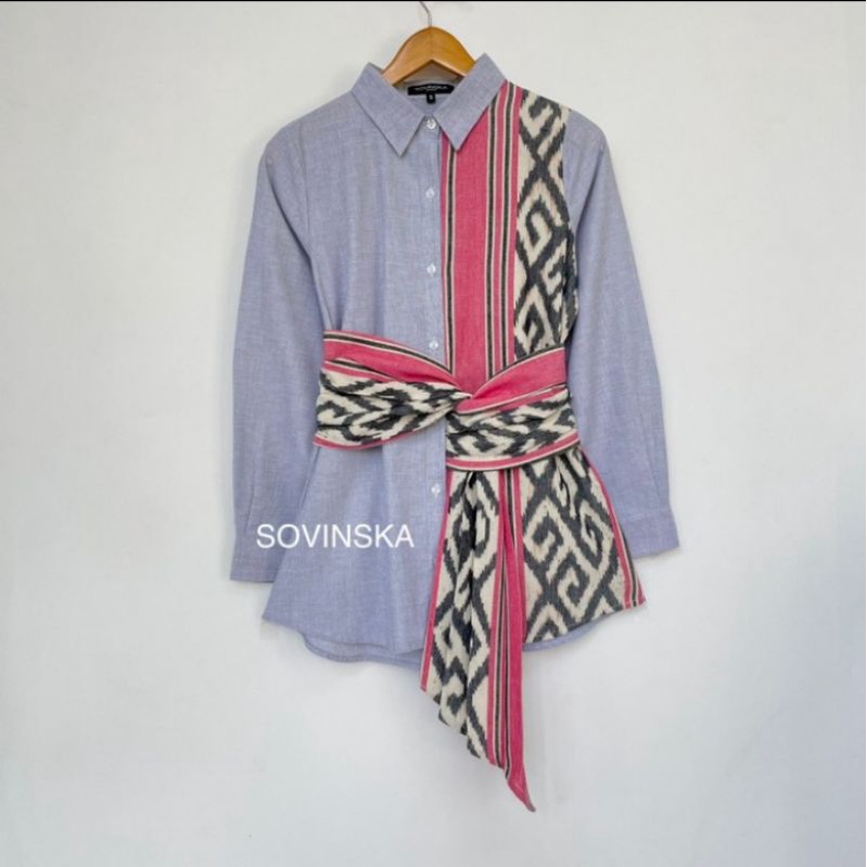 Atasan Tenun WP 228 Abu-Abu Baju Kerja Wanita Hem Kemeja Lengan Panjang Motif Tenun by Sovinska