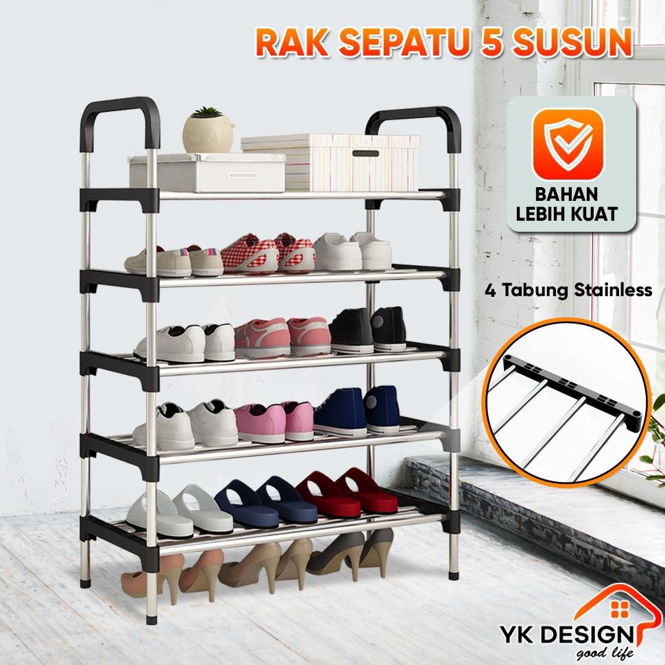Yk Design Yk-216 Rak Sepatu Portable 5 Tingkat Tempat Sepatu Sandal 5 Susun Rangka Besi & Plastik .,