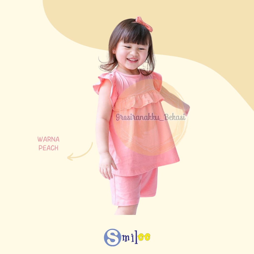 Setelan Anak Kaos Smilee Pompom Warna Peach size 1-5Tahun