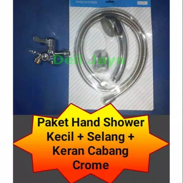 Paket Shower Kecil Selang dan Kran Cabang Chrome Tebal