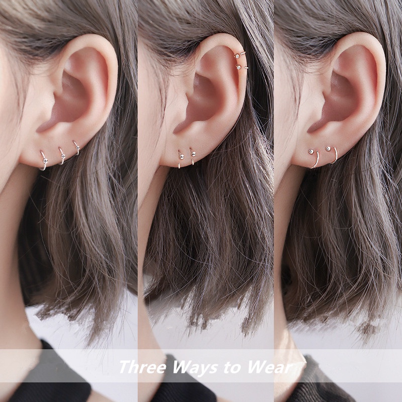 We Flower 1Pair s925 Silver Tiny Ball Hoop Earrings for Women Girls Chic Fashion Ear Bone Clip Jewelry