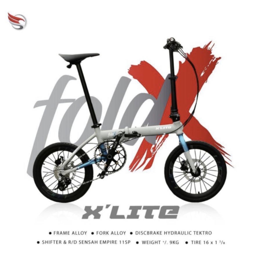 Sepeda Lipat FoldX XLite 16 inch 349 10 Speed Garansi SNI Murah Termurah-Grey Blue