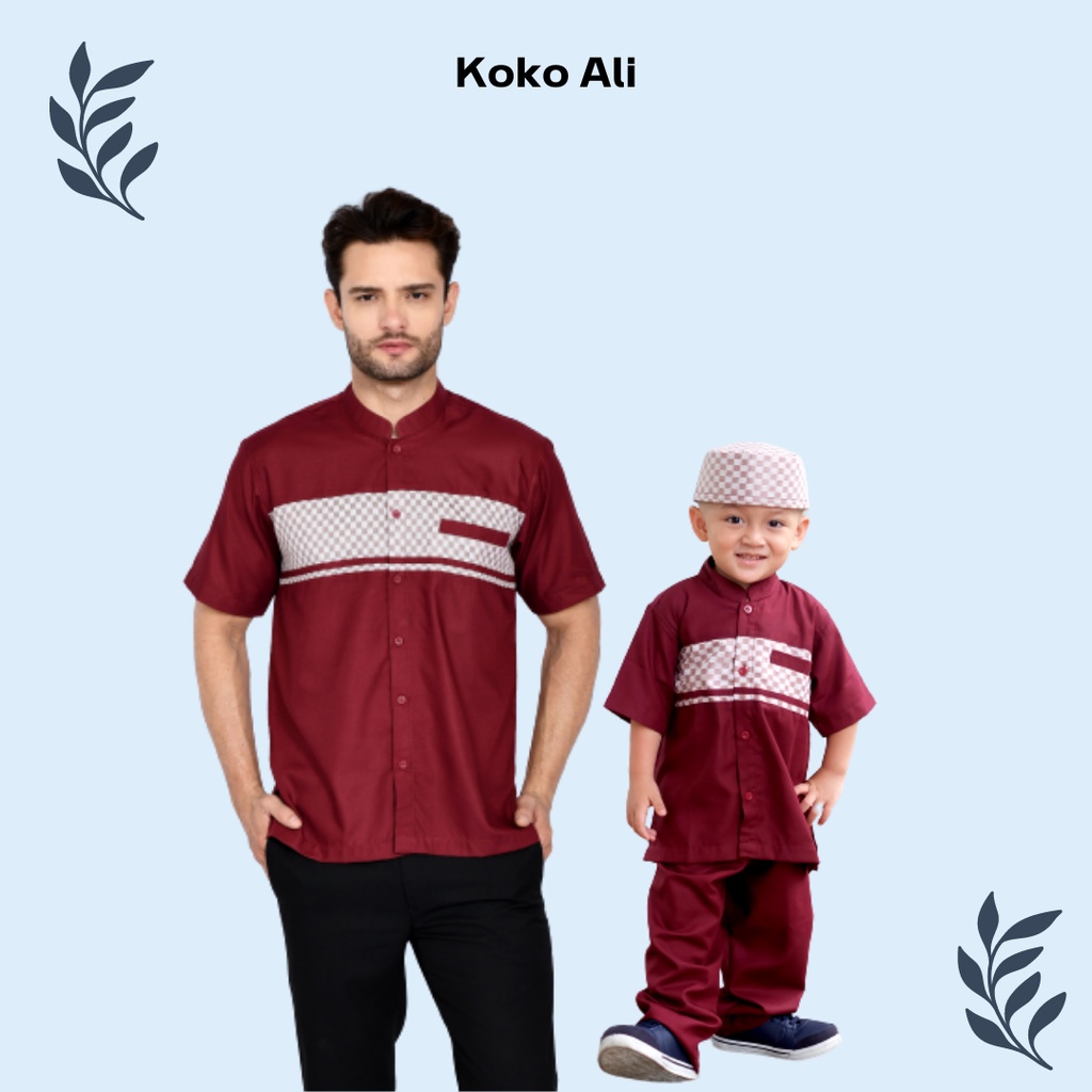 Koko Couple Ayah dan Anak free Peci anak warna Merah Marun (Koko Ali)