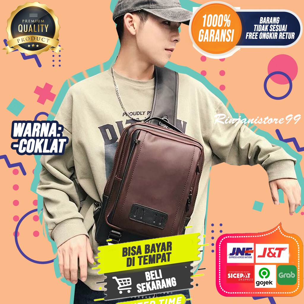 Tas Selempang Pria Premium Sling Bag Kulit Original Branded F100