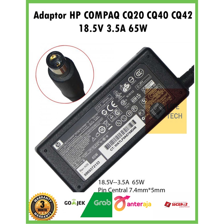 AC Adaptor Charger Laptop HP COMPAQ CQ20 CQ40 CQ42 Omnibook Elitebook 2530p 6930p 2730p 8530p ProBook 4310s 4515s 4510s 4710s 18.5V 3.5A 65W 7.4*5.0mm / 381090-001 384019-001 384019-001 384019-002 384019-003 384019-003 391172-001 391172-001 418872-001