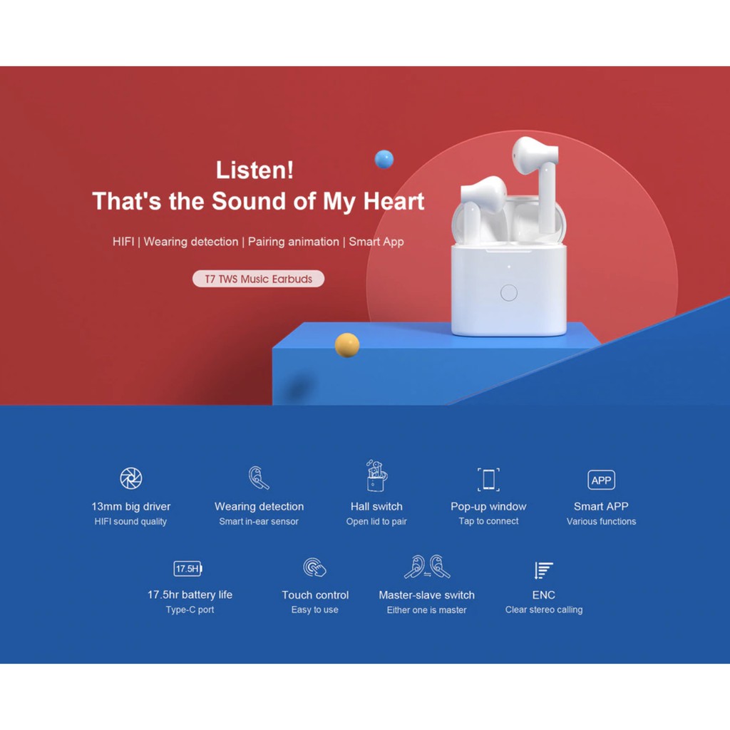 T7 TWS Wireless Earphone Headset Bluetooth Earbuds