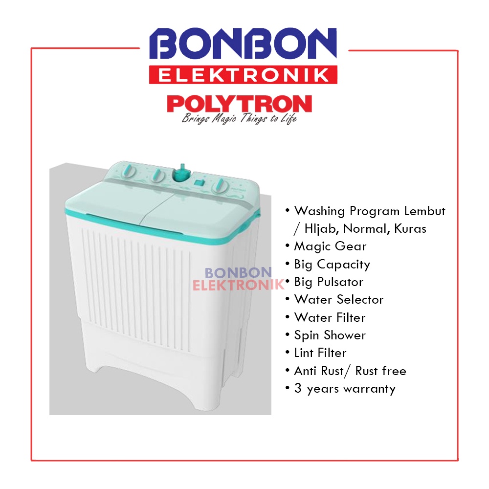 Polytron Mesin Cuci 2 Tabung 10KG PWM 1076 G/Y / 1076G 1076Y