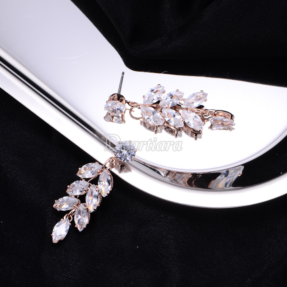 Bridal Earrings Female Full Diamond Shining Leaf Zircon Earrings