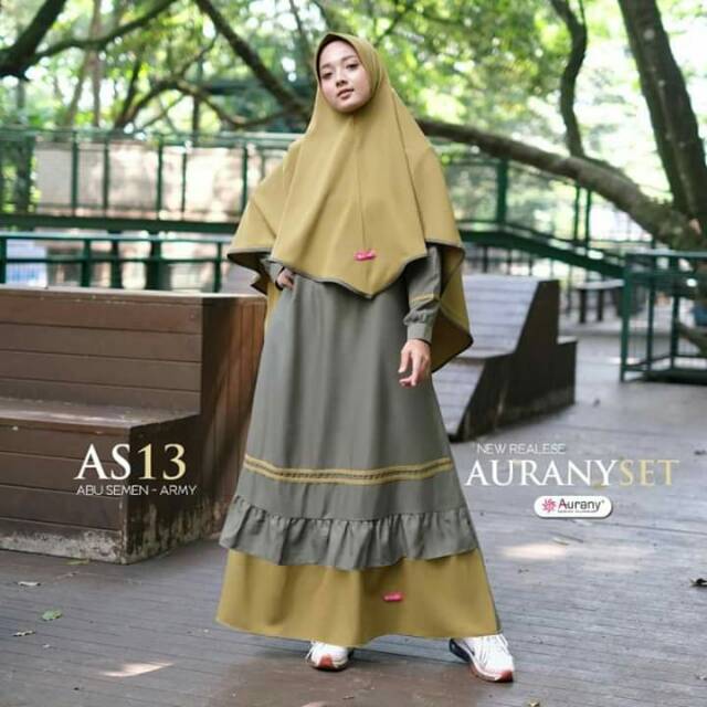 Gamis Syari set Aurany AS 13 Abu Semen Army