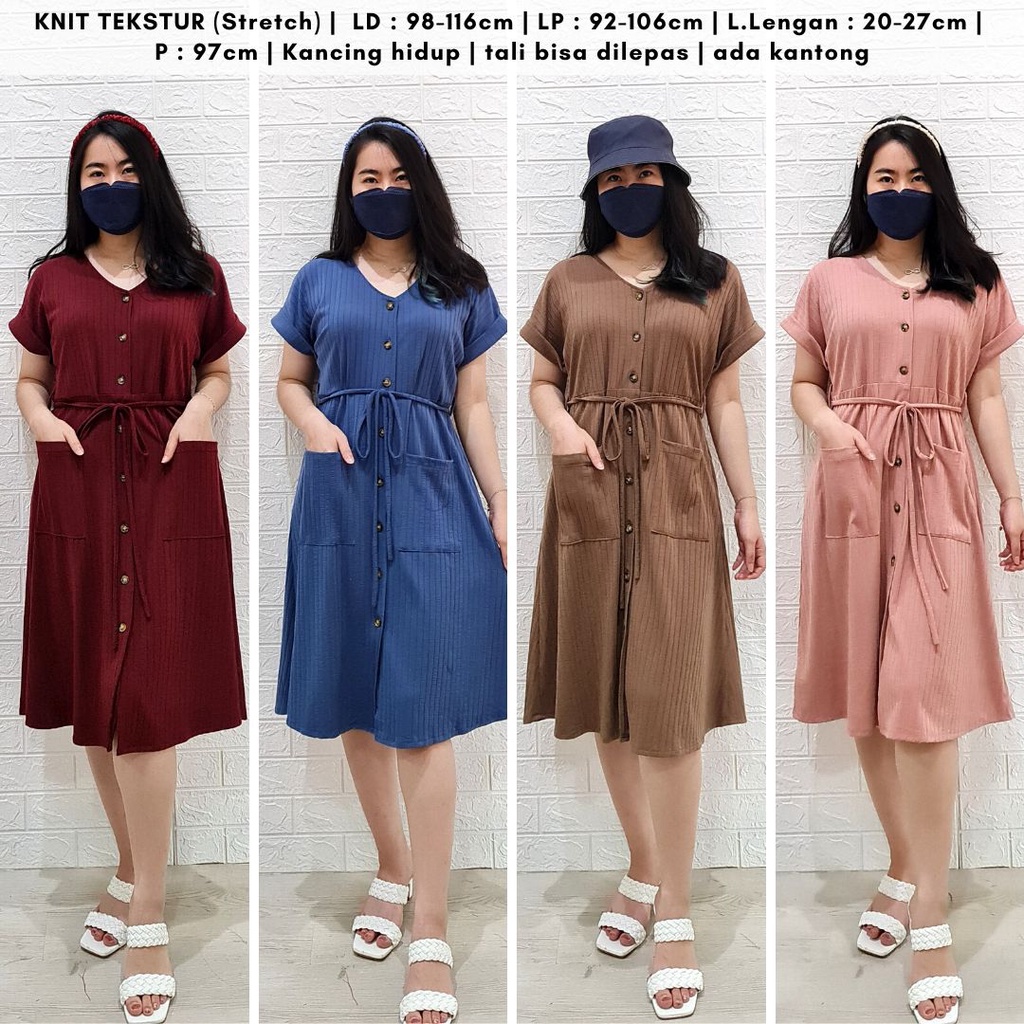 4392 jasmine strap knit dress button pocket busui friendly dress natal polos dress bumil