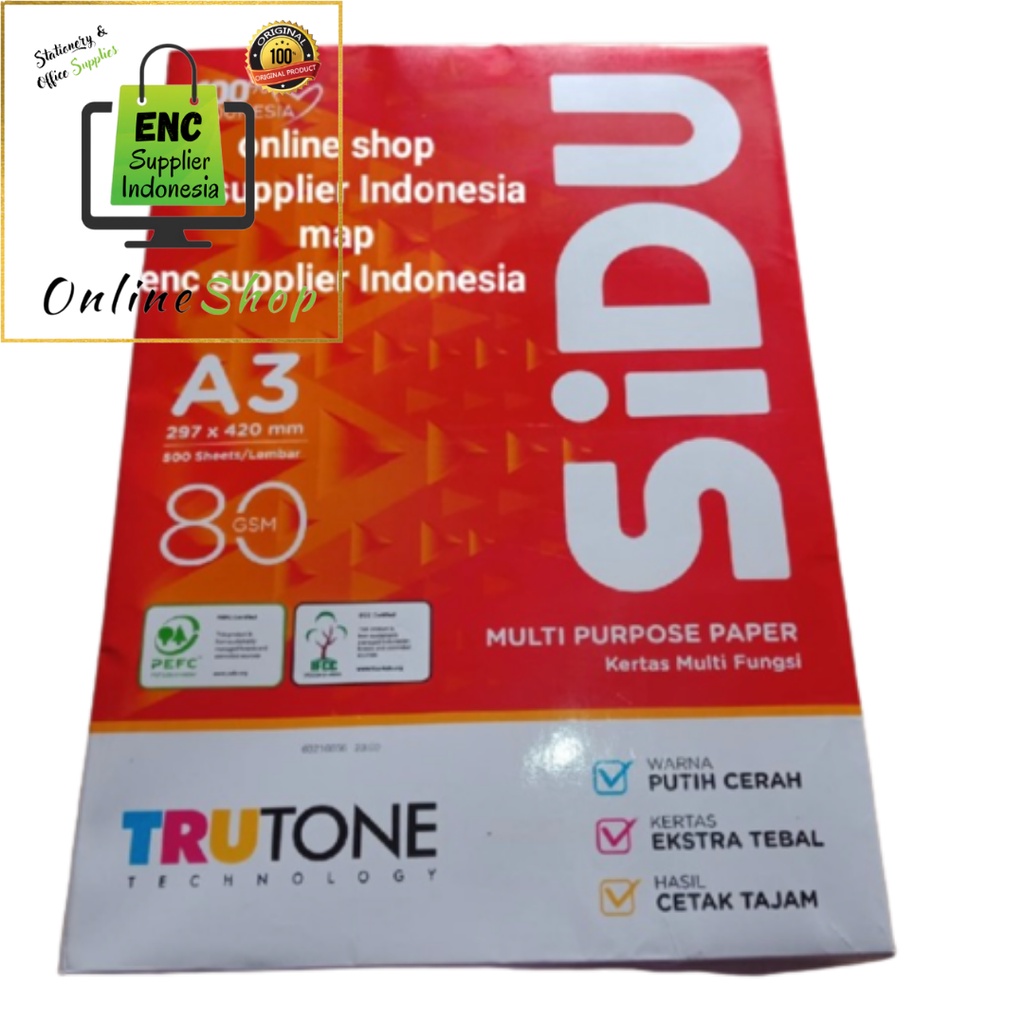 

sidu a3 80 gram 500 lembar kertas hvs 80gr sinar dunia per rim - enc.sup