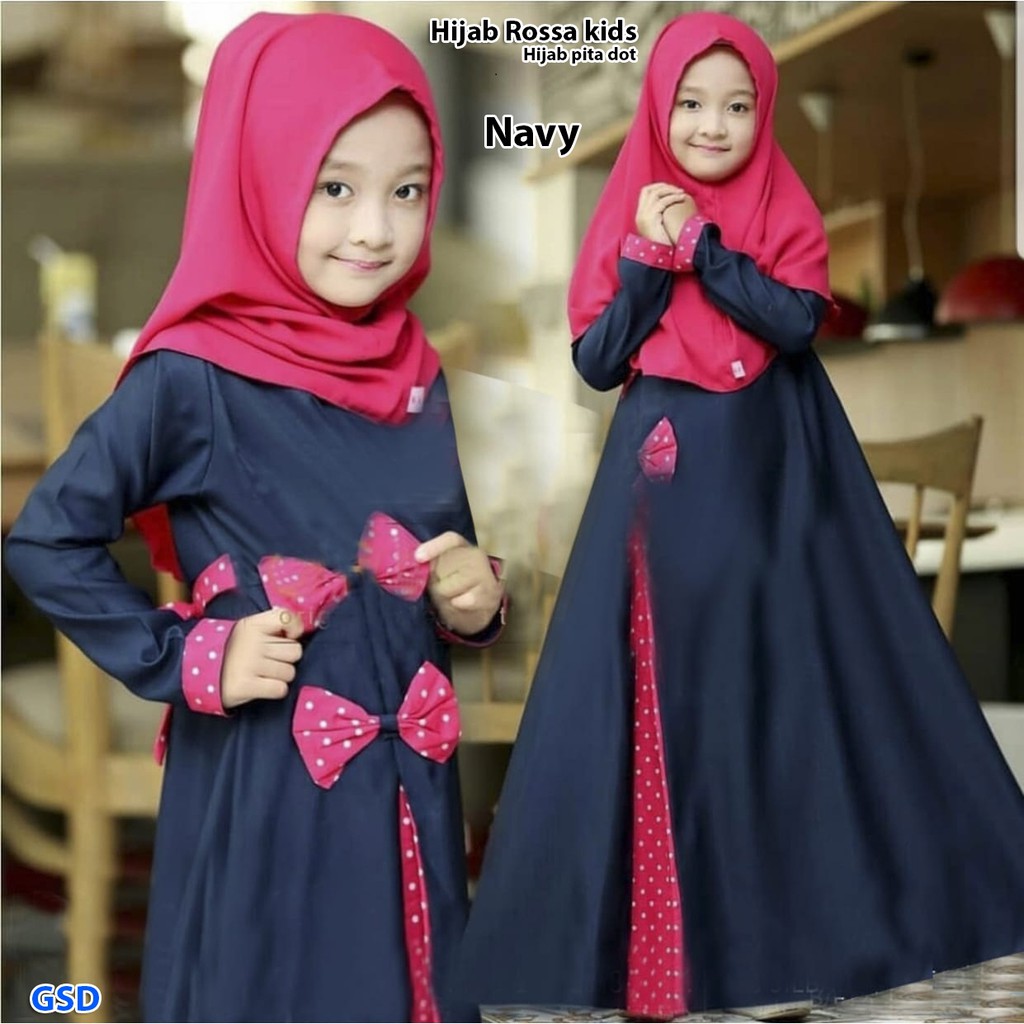 hijab rossa kids mustard/baju maxi+bergo anak/baju gamis muslim anak/setelan baju gamis+bergo