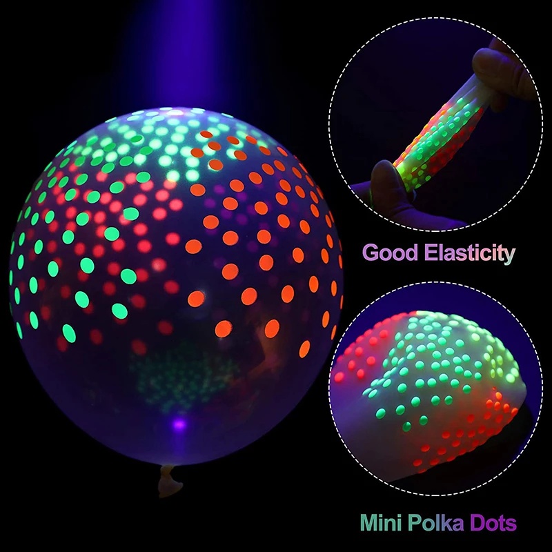 10pcs Balon Neon Polkadot Luminous 12 &quot;Reusable Untuk Dekorasi Pesta Ulang Tahun / Pernikahan