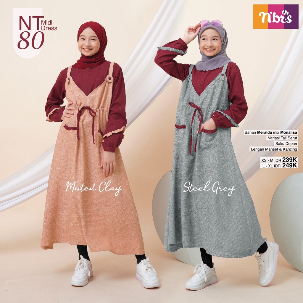 Nibras Gamis Remaja  NT 80 Midi Dress Bahan Meralda mix Monalisa Dress Remaja Modern Kekinian by Nibras bisa COD