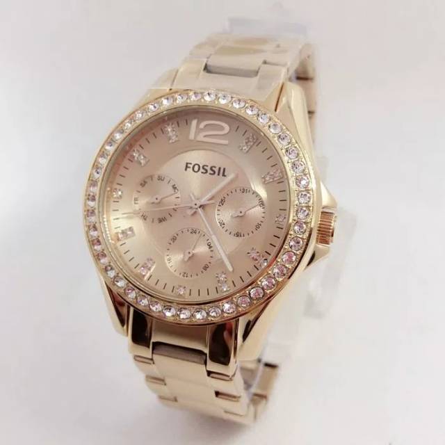 Jam Tangan Wanita Fossil ES 2811 Rosegold Rantai Original Murah