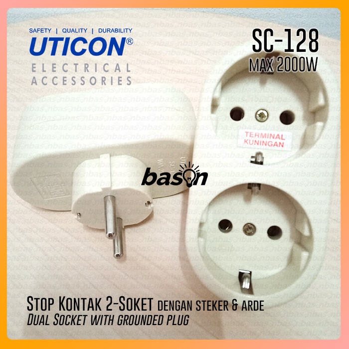 UTICON SC 128 Stop Kontak Arde Dobel Soket - Double Socket with plug