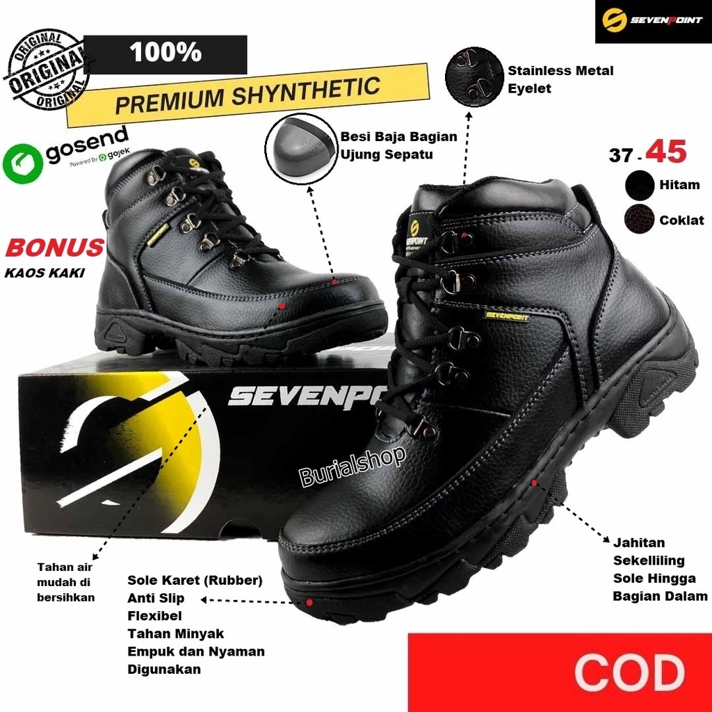 Sepatu Safety Boots Pria Wanita Original Sevenpoint Ujung Besi Proyek Touring Tracking Ujung Besi Kerja Proyek Lapangan Septy  Sefty Septi Shoes BS 06