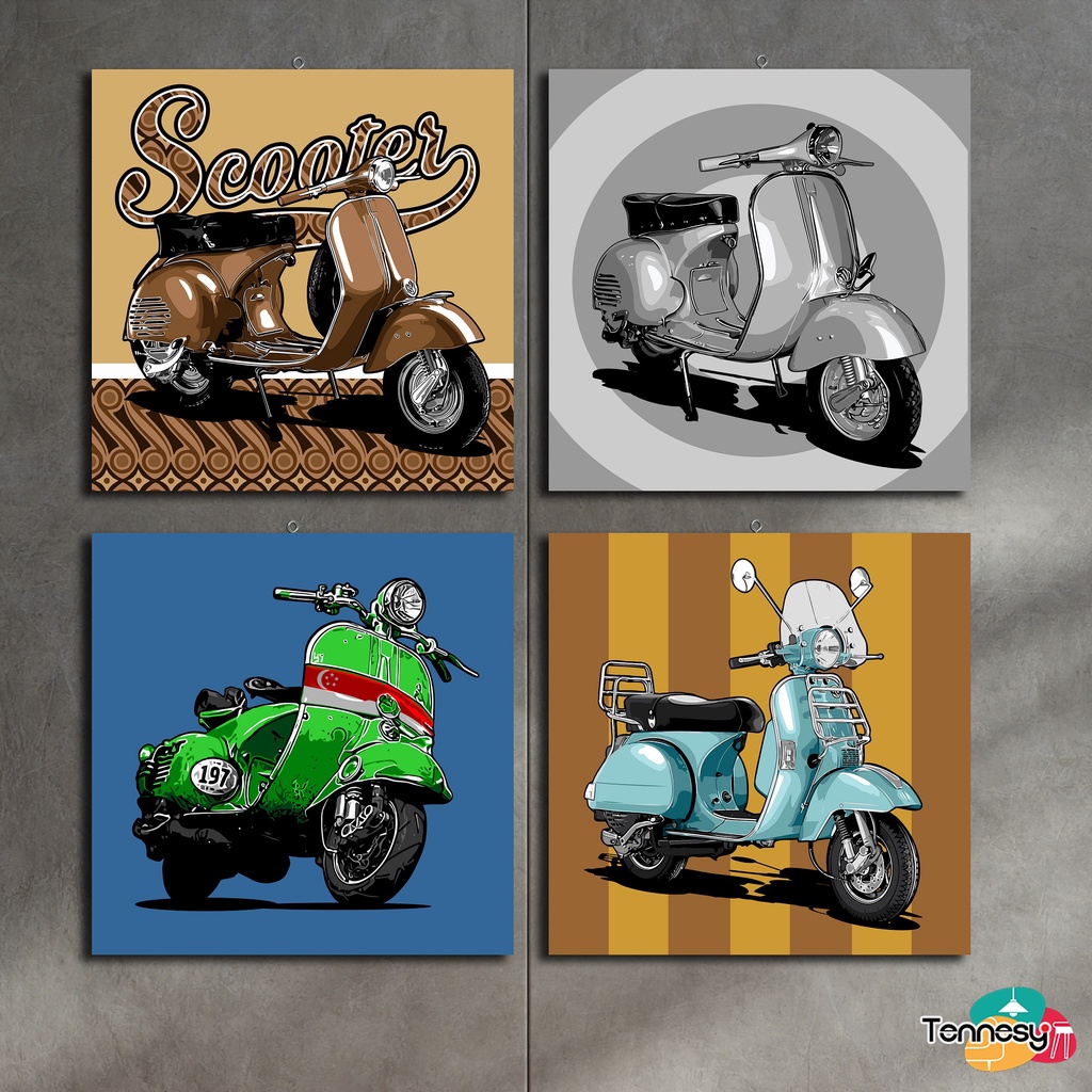 TENNESY HIASAN DINDING VESPA SCOOTER RETRO 20x20CM WALL DECOR PAJANGAN KAYU POSTER DEKORASI DINDING KAMAR TIDUR RUMAH VESPA SCOOTER MOTOR