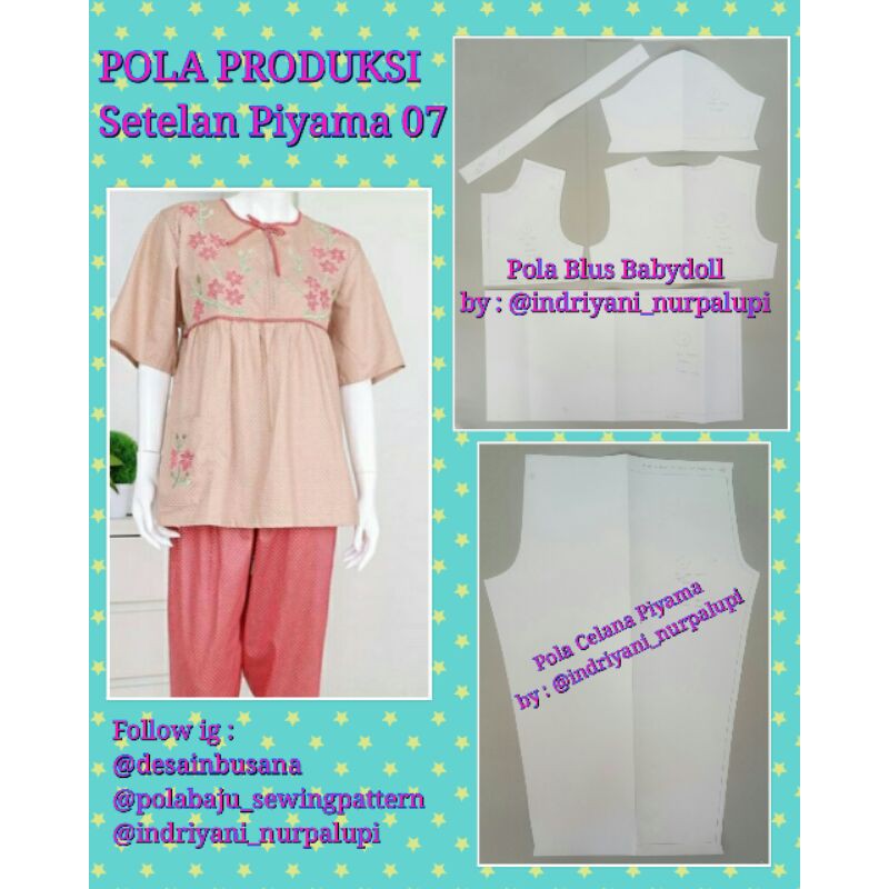 POLA PRODUKSI SETELAN PIYAMA babydoll 07 - Pola Baju - Pola Instan