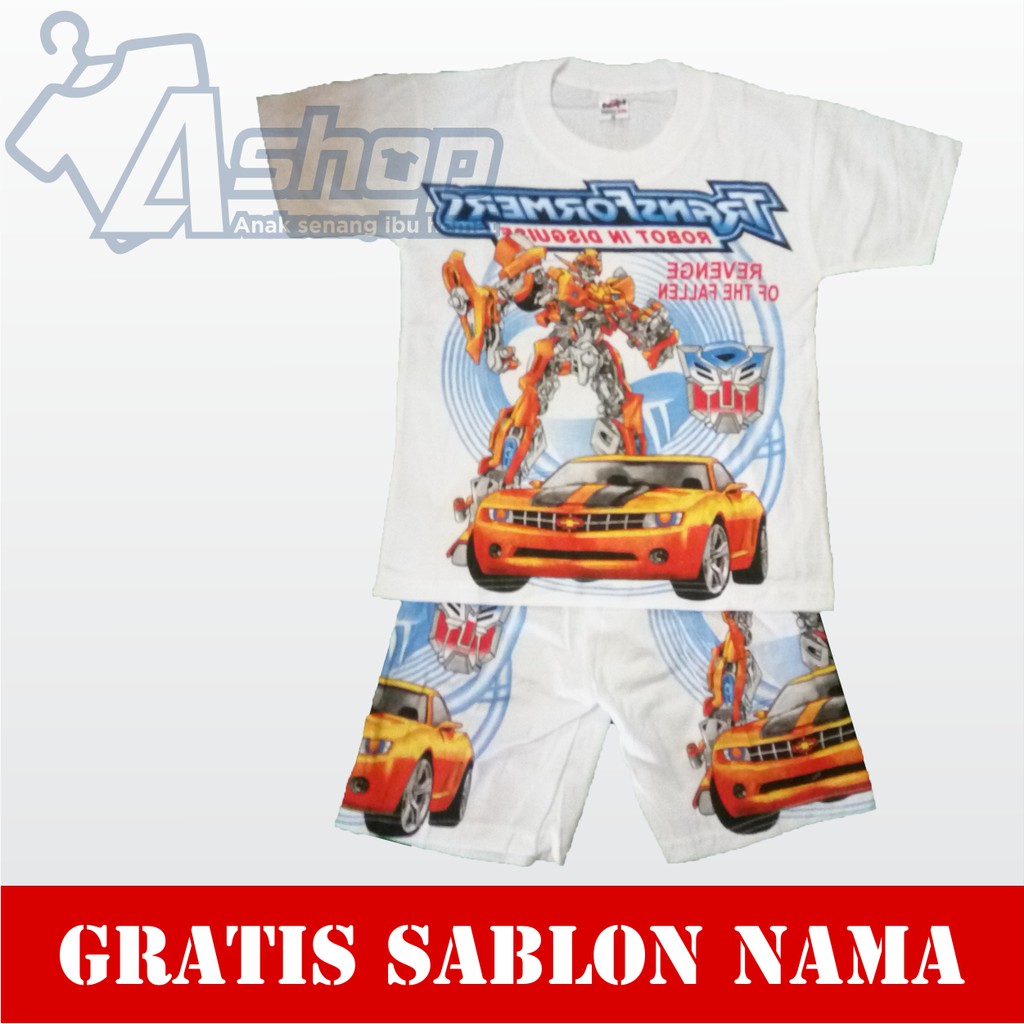 Baju Anak Setelan Transformers Kaos Anak Laki-Laki Perempuan Murah Gratis Custom Nama