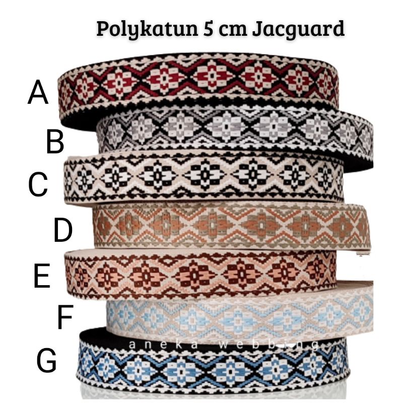 Webbing 5 cm Polykatun Jacguard Klasik ketebalan 1.7mm