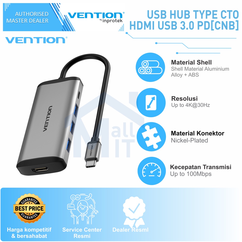 ( Bisa Cod ) Vention USB HUB Type-C Thunderbolt 3.1 TO HDMI USB 3.0 PD MACBOOK CNB