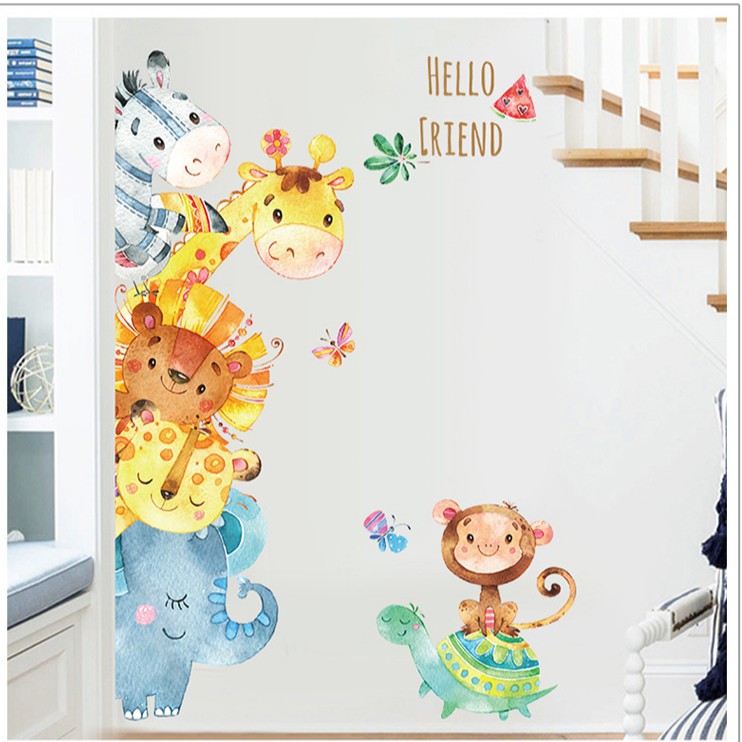 Reliza Wall Sticker Hello Friends Animal Intip Stiker Dinding PA1055