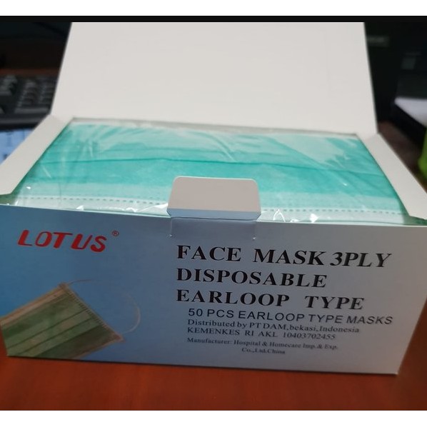 Lotus Face Disposable Mask 3Ply Masker Medis 50pcs Earloop Organic Pelindung Muka Murah 1 Box