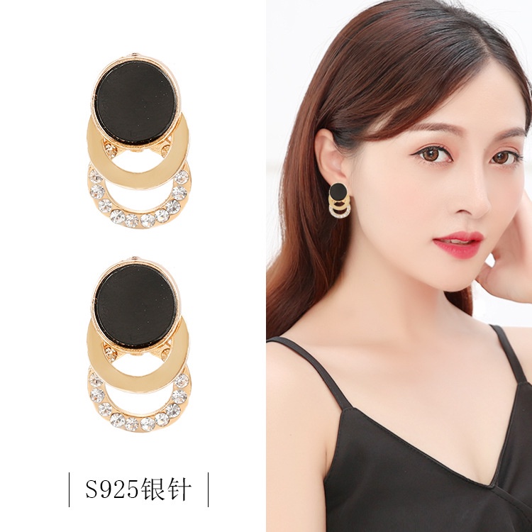 Sterling silver jarum stud anting-anting wanita hitam elegan Korea anting-anting 2019 baru trendi an