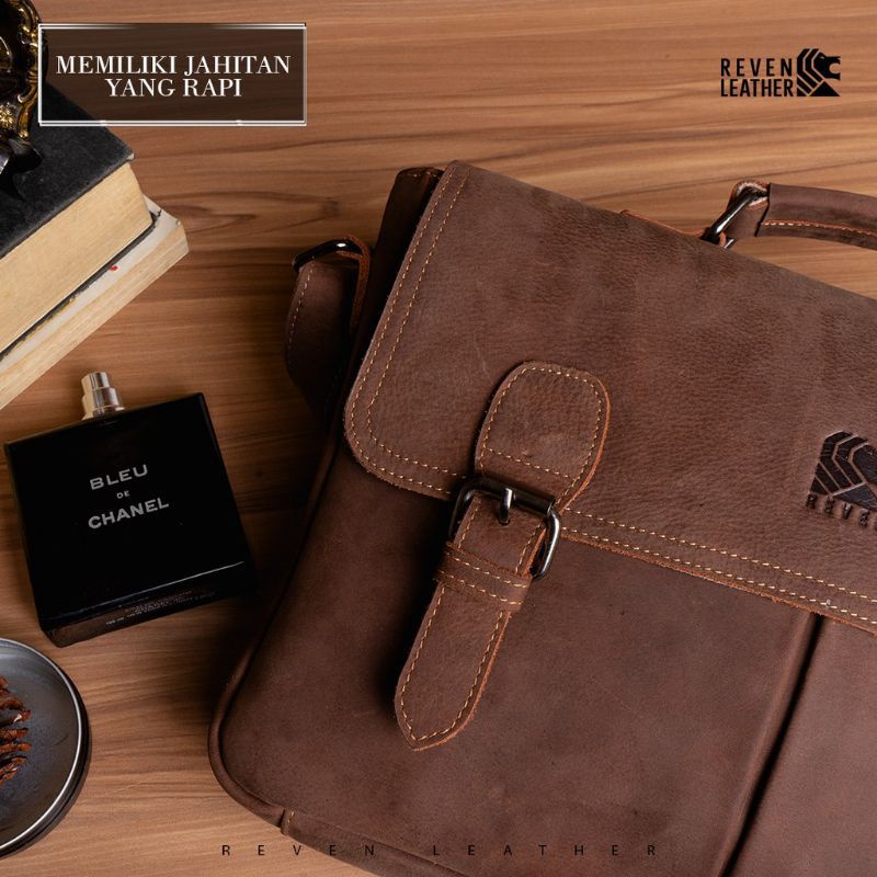 WAJIB PUNYA REVEN LEATHER - Tas Selempang Laptop Pria Asgard Sling Bag Bahan Kulit Sapi Asli CH 100%