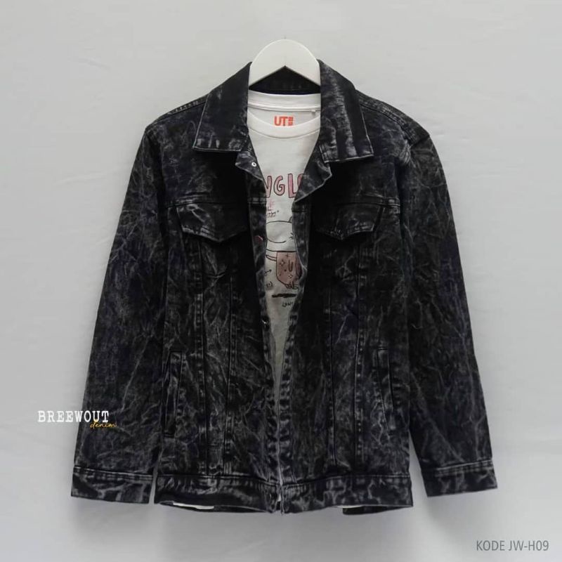 Jaket Pria Jeans Sandwash Black denim snowblack oversize original jaket pria kaos pria celana pendek