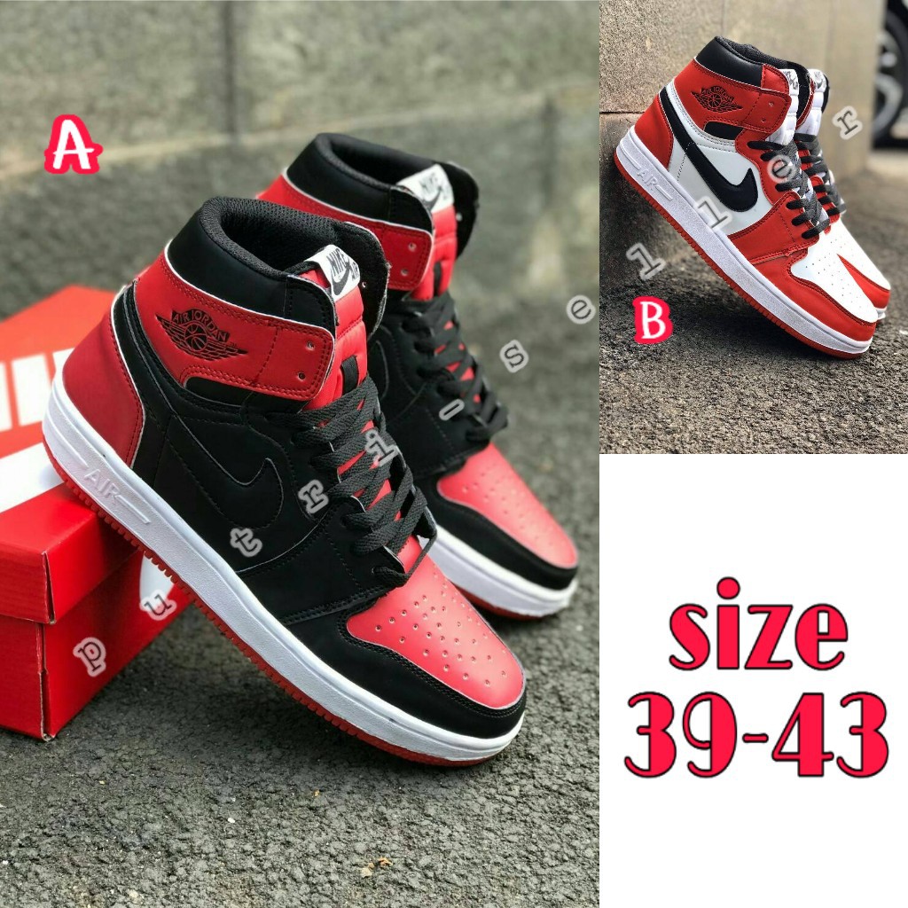 SEPATU COWOK NIKE JORDAN HITAM MERAH PUTIH FASHION SNEAKRS PRIA SEPATU BOOTS