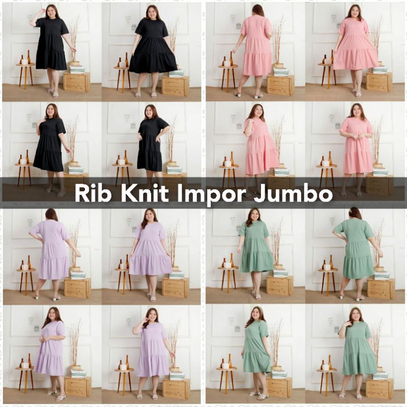 Jumbo Dress Tunik Rib Knit Impor Big Size