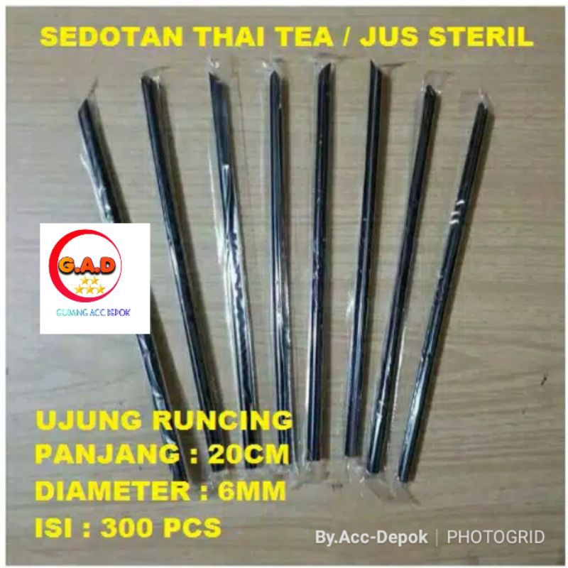 Grosir Sedotan Plastik 6mm 20cm Steril Hitam 300btng Bungkus Hegenies Kopi Lurus Lancip Runcing 620
