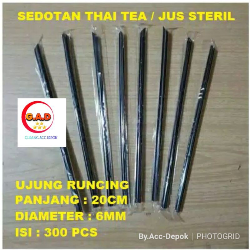 Grosir Sedotan Plastik 6mm 20cm Steril Hitam 300btng Bungkus Hegenies Kopi Lurus Lancip Runcing 620