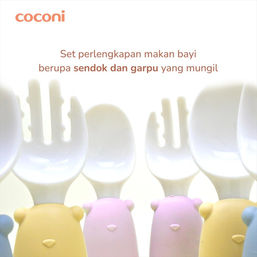 Coconi Little Bear Fork &amp; Spoon Set / Sendok Garpu Makan Bayi