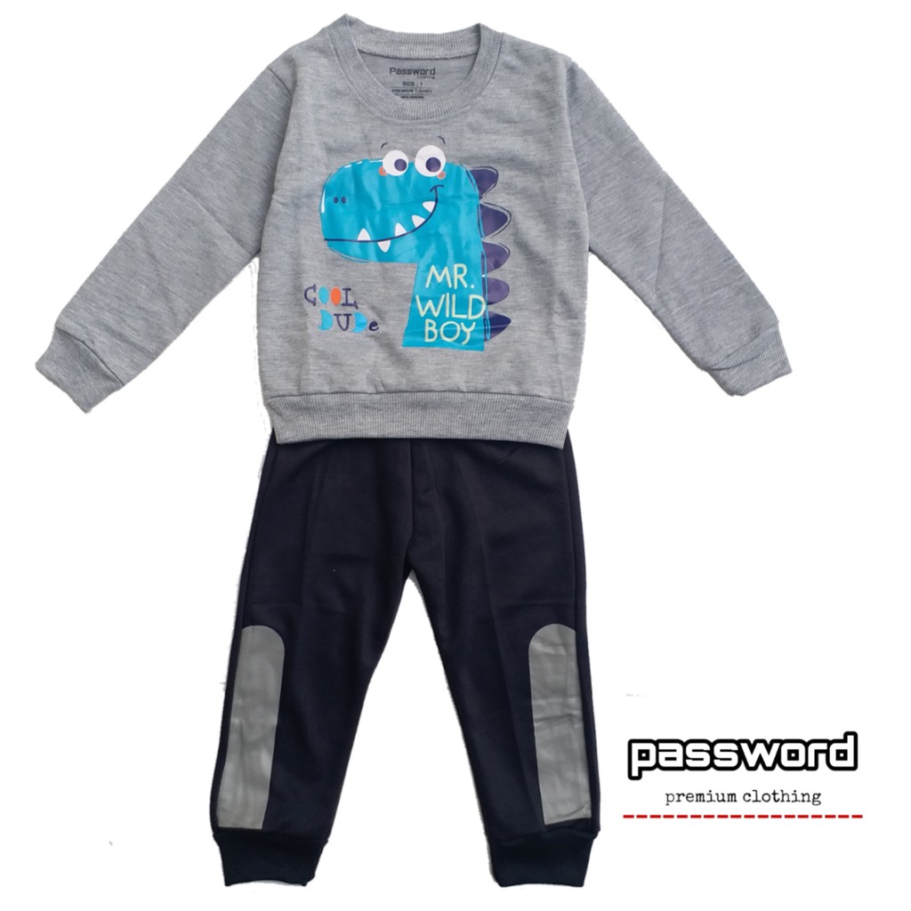 HappyOliver PASSWORD WILD DINO Setelan Sweater 1 - 7 Tahun Baju Anak BerKualitas