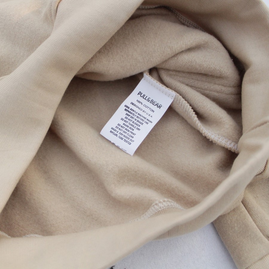 Hoodie Pull and Bear Cream / Hoodie Embos Pull&amp;bear Pria Wanita Pull Tag Terlaris / HD Pull and Bear Logo Timbul