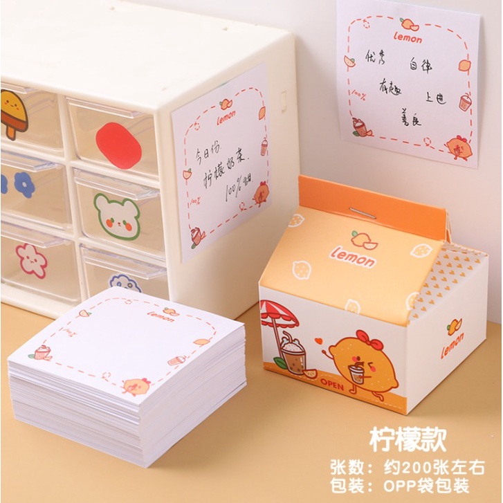 J2 - Notepad kertas memo portable unik Sticky notes Milk box fruit-lemon