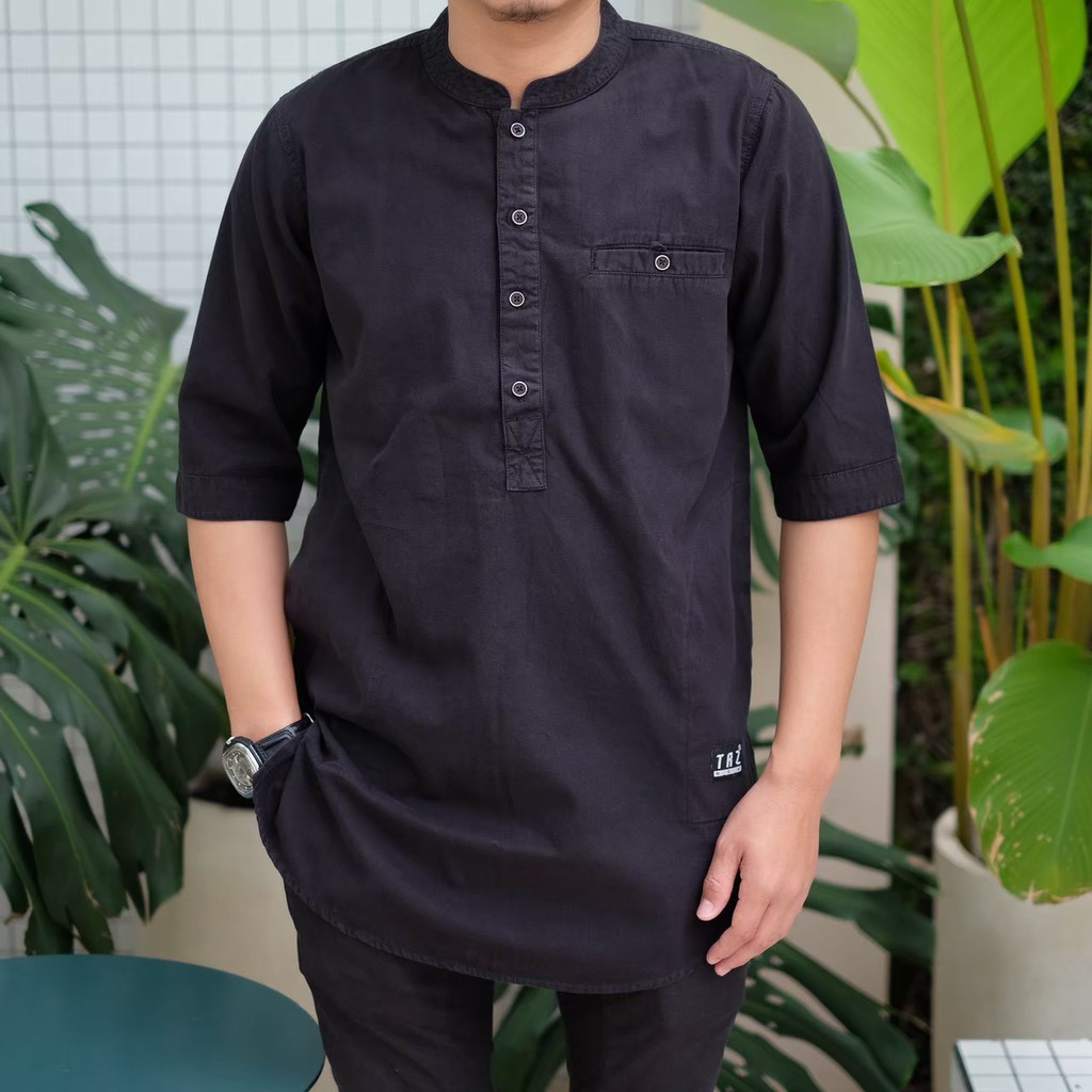 BAJU KOKO KURTA PAKISTAN PAKAIAN MUSLIM PRIA BAHAN KATUN WARNA MAROON NAVY HITAM TAN ARMY UKURAN M L