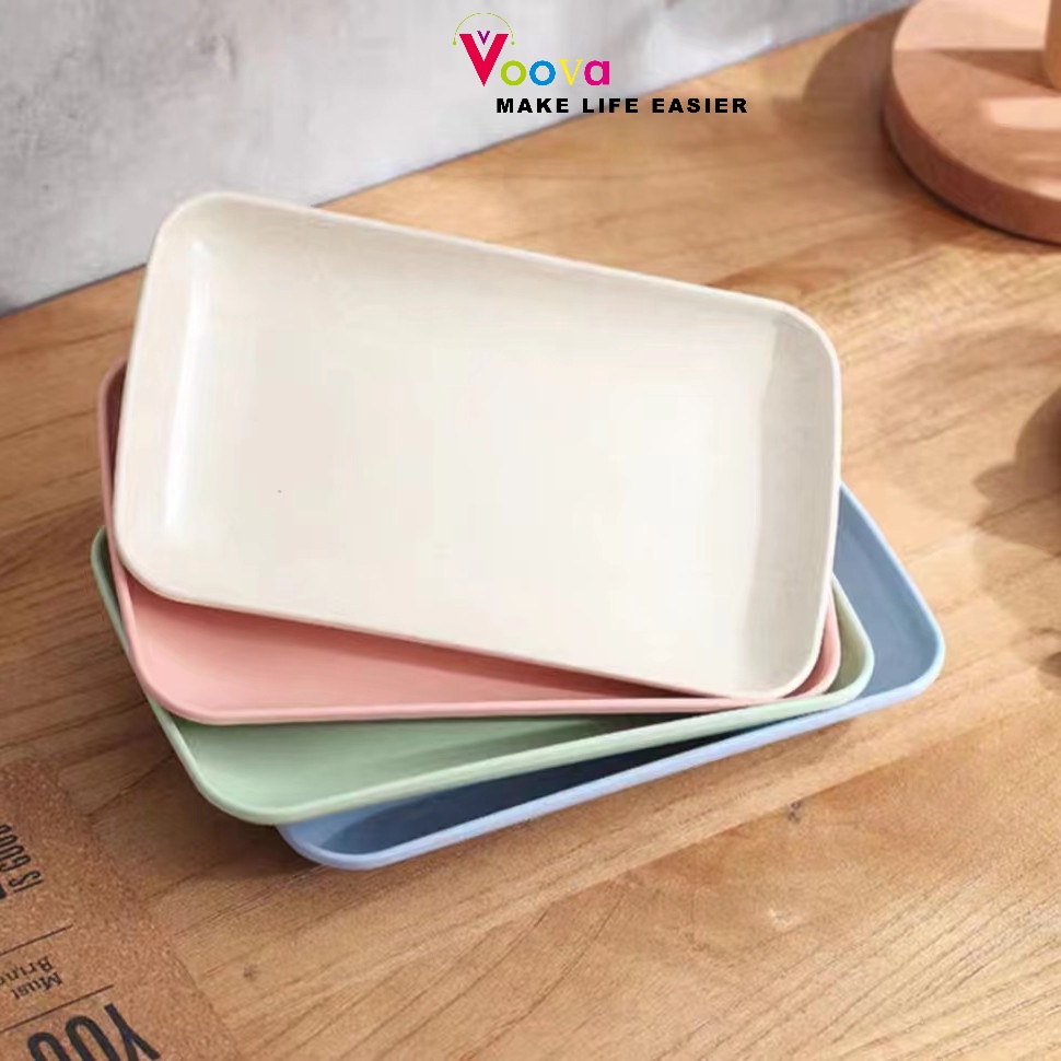 VOOVA  Wheat Straw Piring Persegi Panjang / Piring Sushi Rumah Tangga / Piring Camilan Barbekyu / Pi