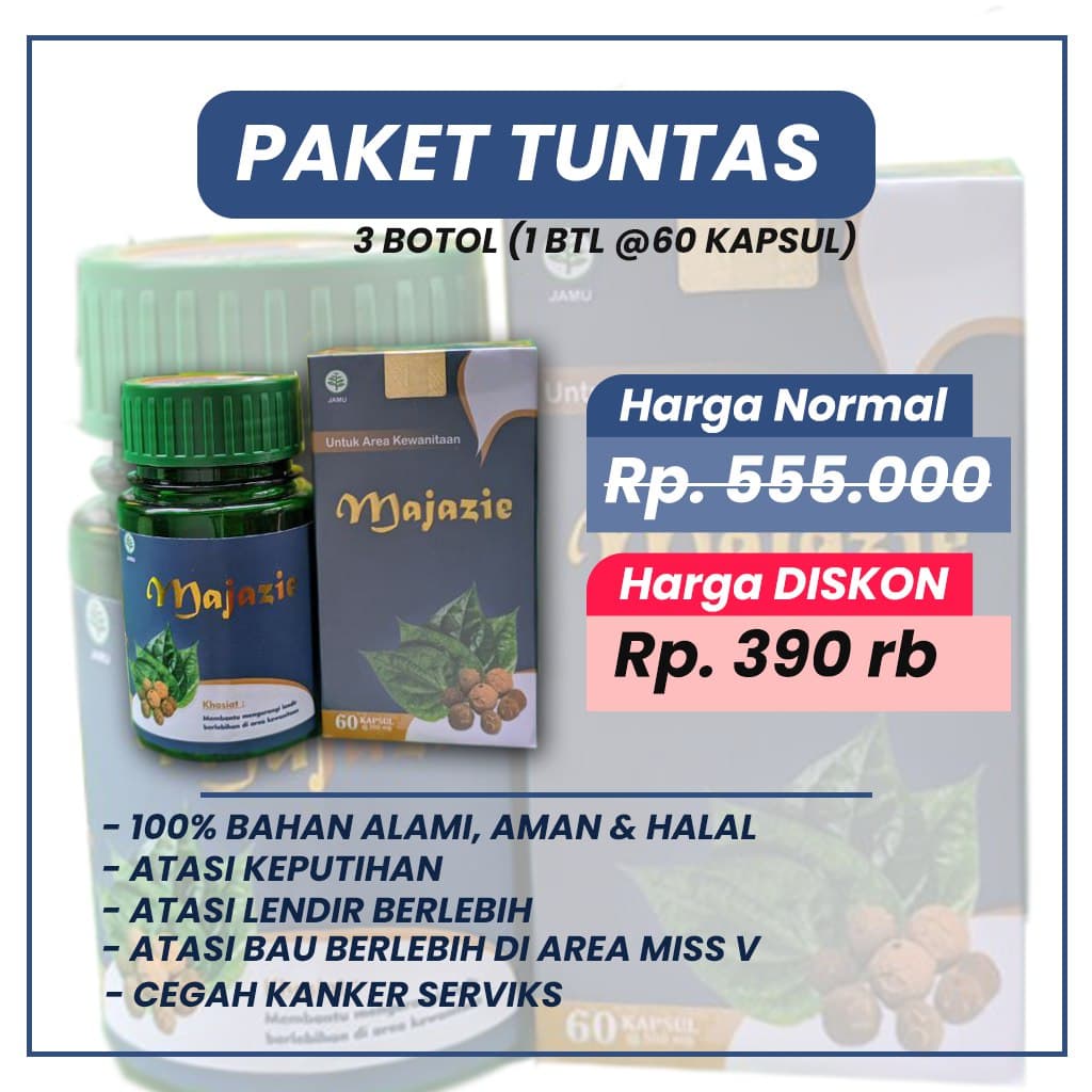 Majazie Obat Herbal Miss V Kewanitaan & Promil Manjakani Hindia - Obat Keputihan Pil Perapat Miss V-PAKET TUNTAS 3 BOTOL