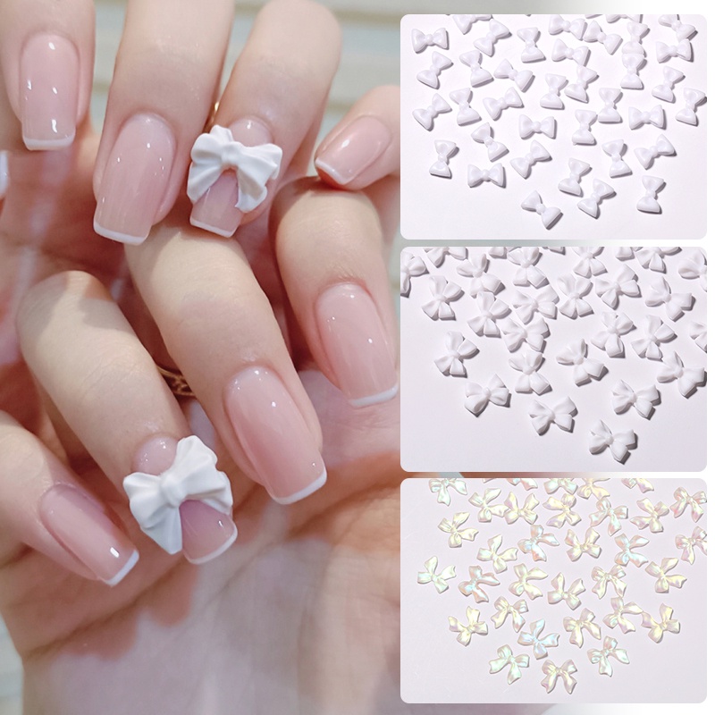 50pcs / Kantong Pita 3D Bahan Resin Warna Hitam Putih Untuk Nail Art