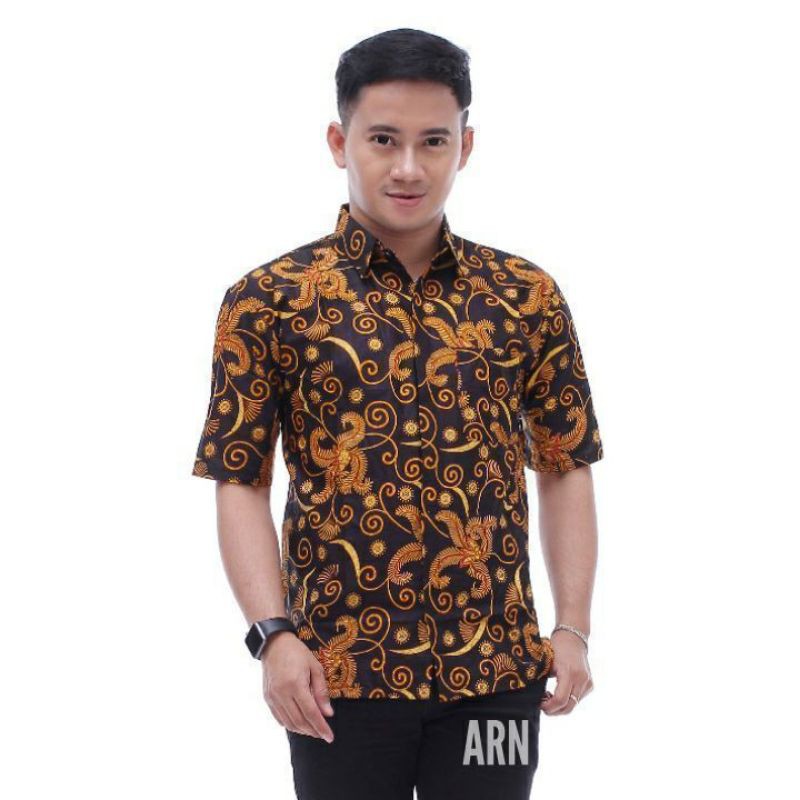 Asifa Batik HRB026 Kenongo Kemeja Tosca Pekalongan Padi M L XL Sogan Tulis Halus Kemeja Batik