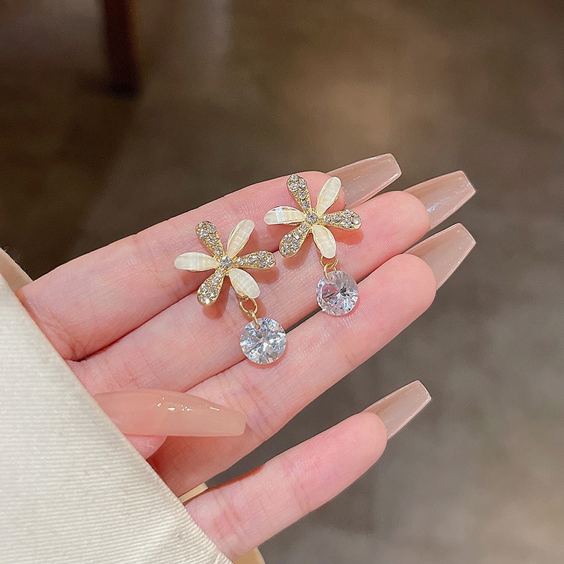 Anting Tusuk Sterling silver 925 Desain Bunga Hias Zircon Untuk Wanita