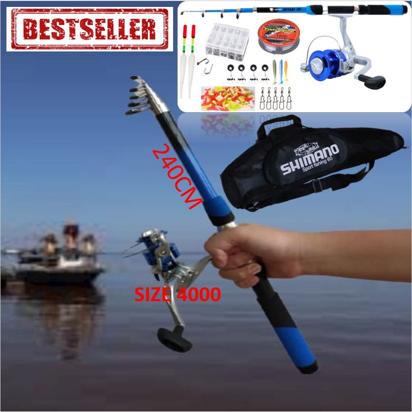 Set Pancingan Ril Joran Paket Mancing Joran Pancing Plus Rel Gulungan 1 Set Joran 240cm Reel 4000 Fi