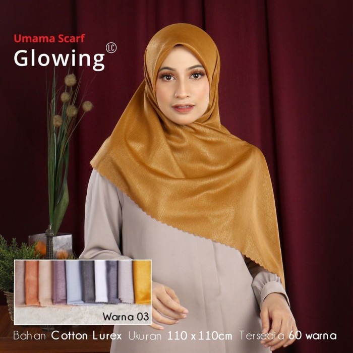 Promo   Jilbab Hijab Segiempat Glowing Katun Lurex by Umama Scarf   Hanya di shopee
