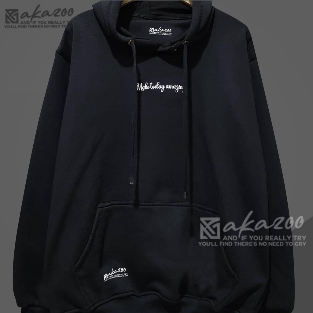 hoodie pria distro original brand AKAZOO warna hitam make tuday emanjing sablon putih switer cowok keren terbaru 2021 hodie oversize wanita korea style sweater wanita murah jumbo xxl hoodie polos tebal jamper pria unisex m L XL XXL premium akazo ofisal