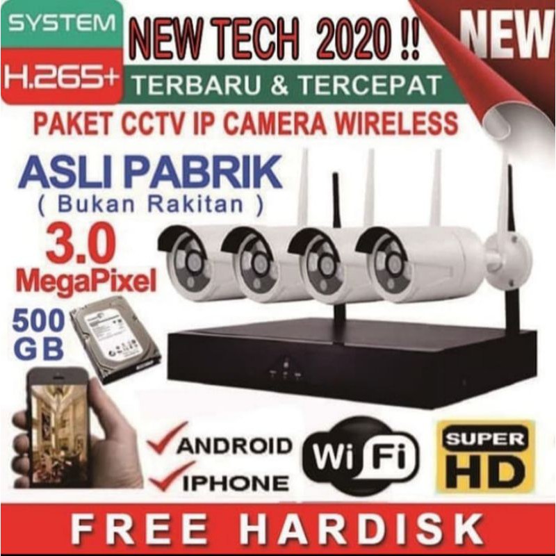 paket cctv wireless 4 kamera NVR KIT free harddisk 500GB